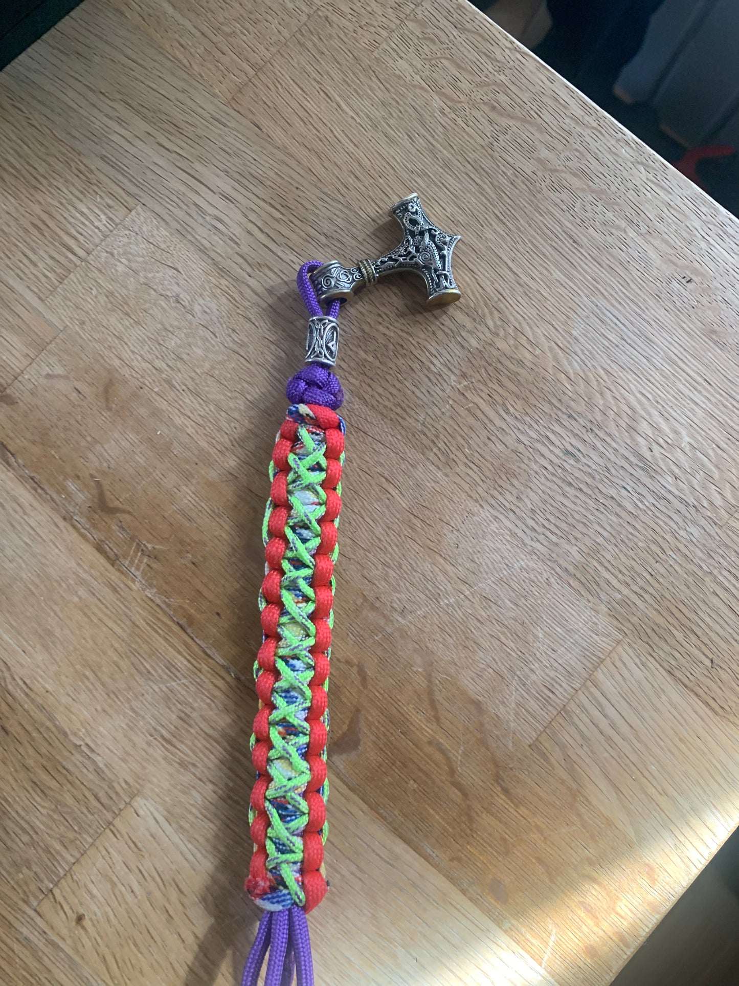 Paracord Bracelet Red and Colors Thorshammer 8"