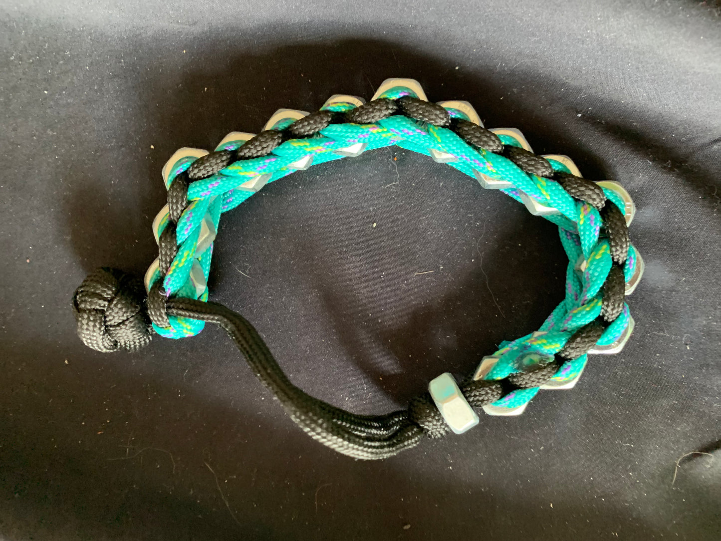 Paracord Bracelet Blue/Black with Nuts Adjustable min 8"