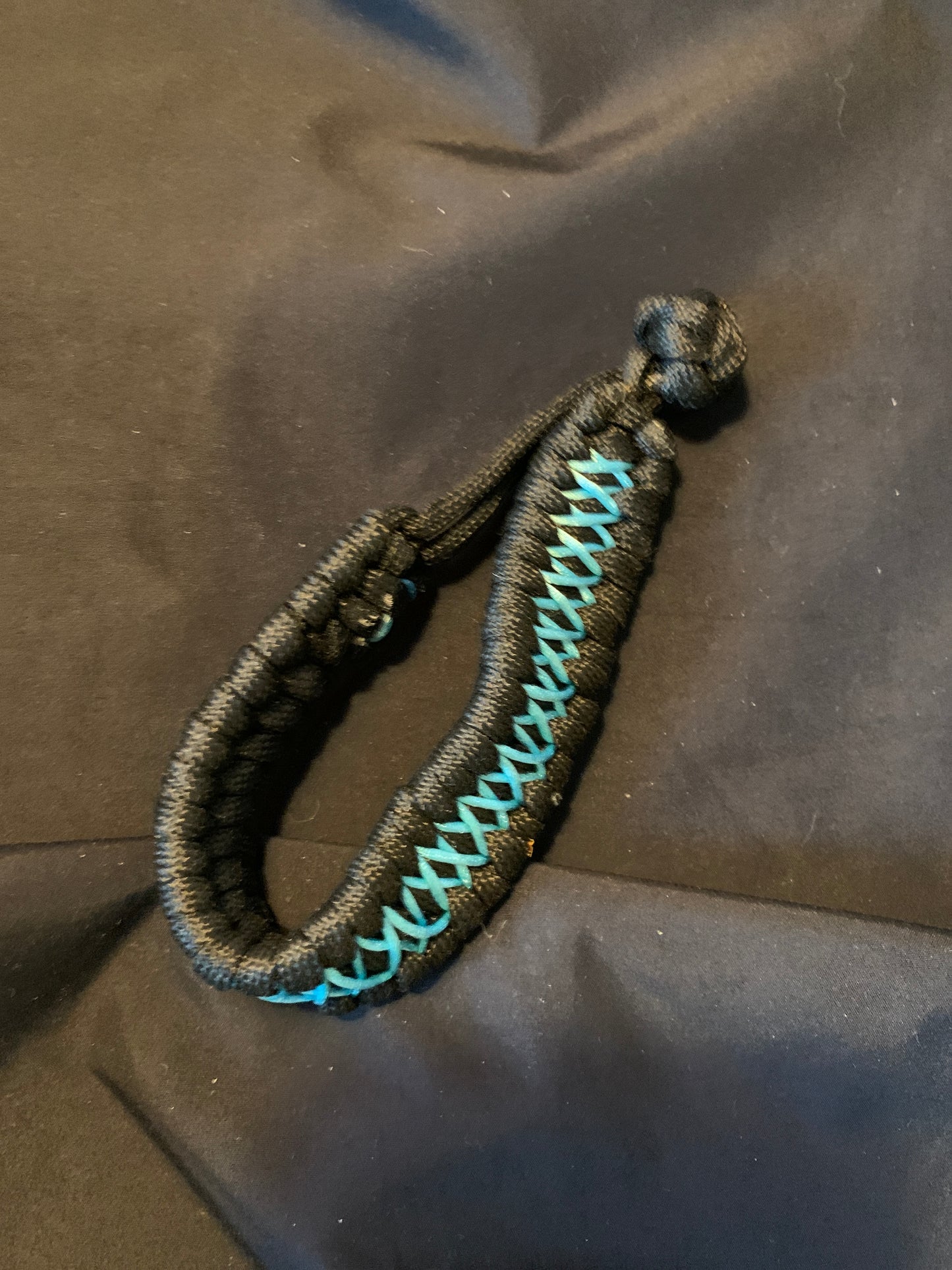 Paracord Bracelets Black With Light Blue Stiches Adjustable min 6"