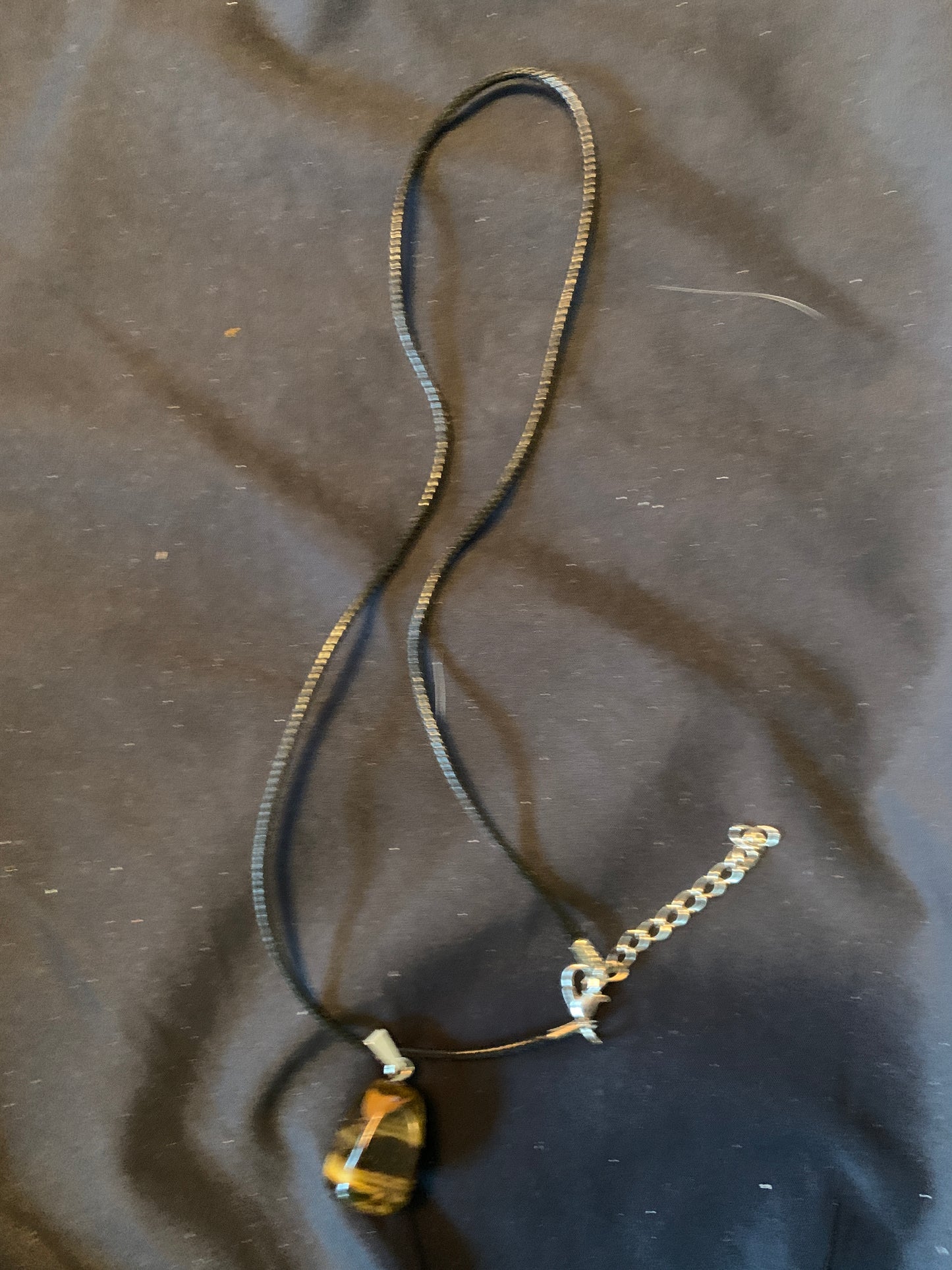 Neckles Black Leather Band With Tiger eya Semi Precius Stone 18"