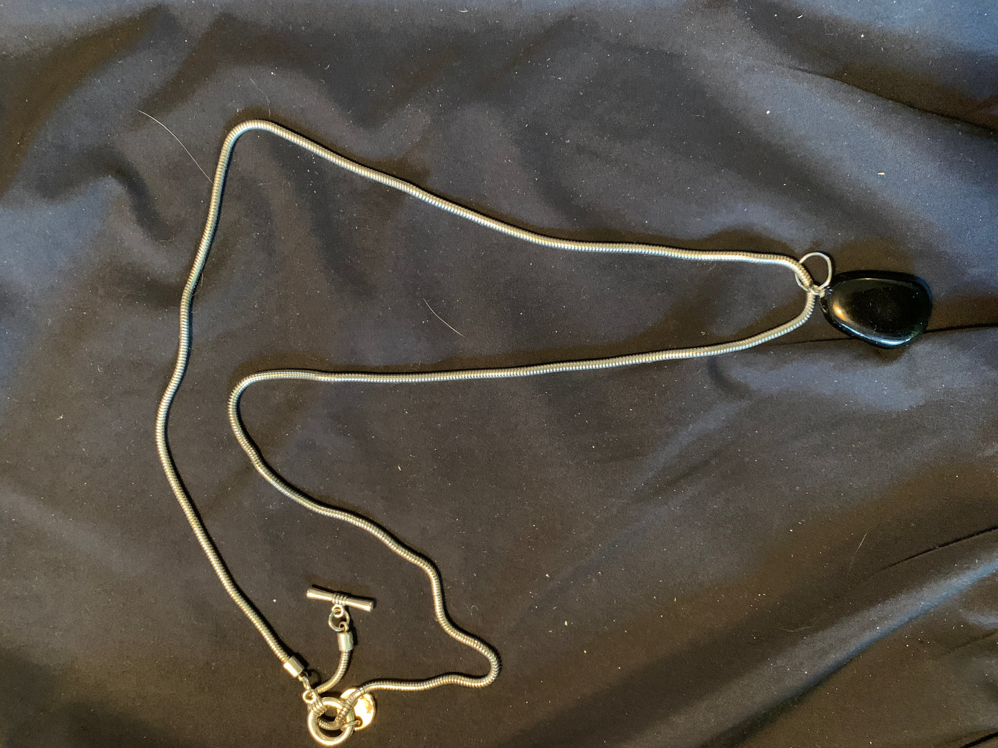 Neckles Silver Chain With BlackOxyn Semi Precisius Stone 29"