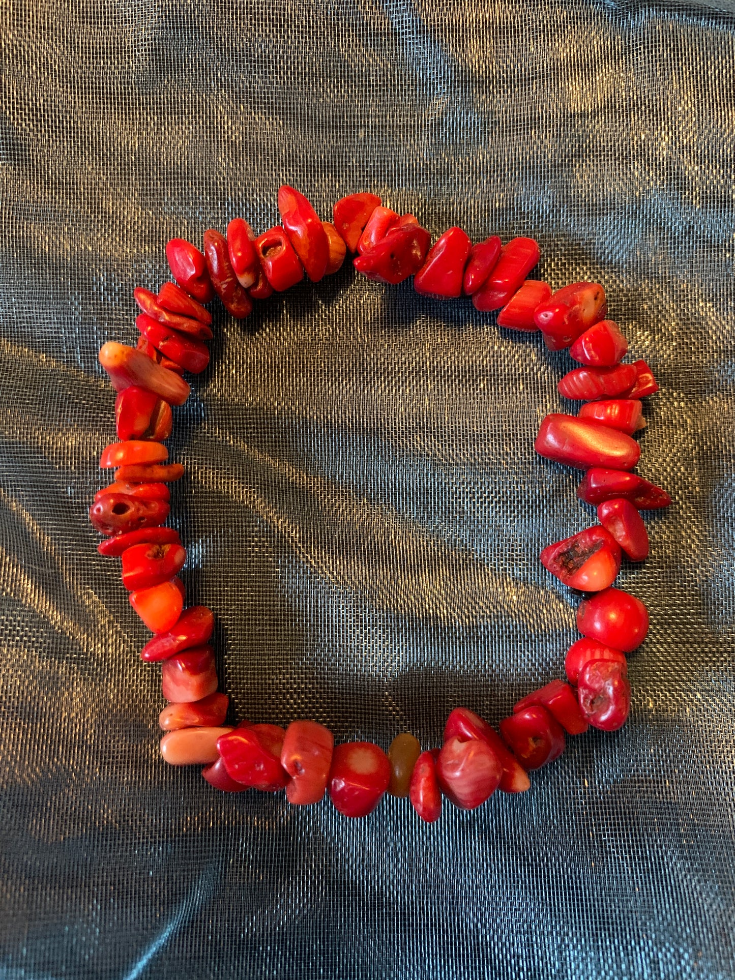 Bracelet Red Coral Semi Precious Stones Streches 5,5" and 6,5"