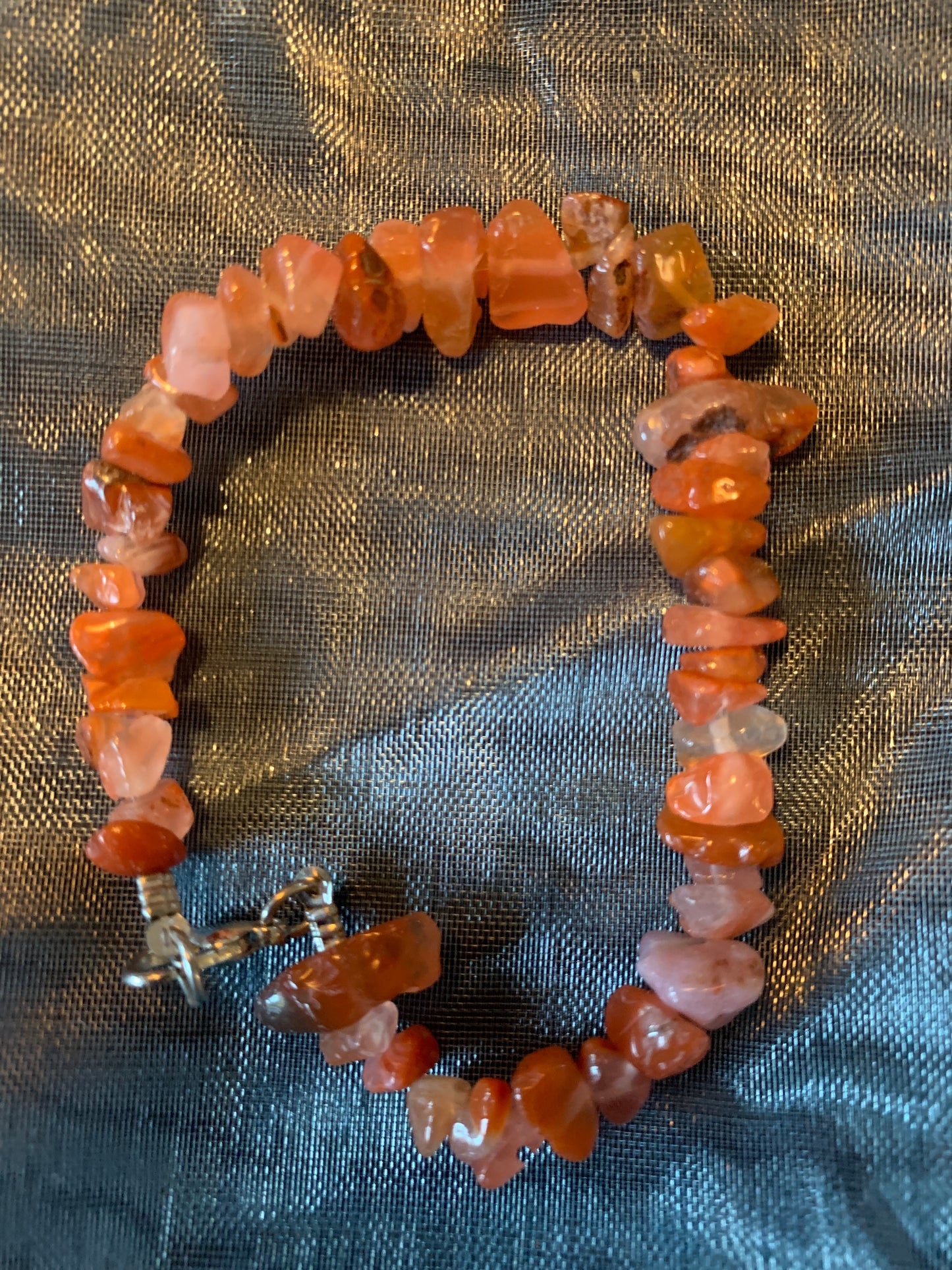 Bracelet Rose Quartz Flakes Semi Precious Stones Streches 6,7"