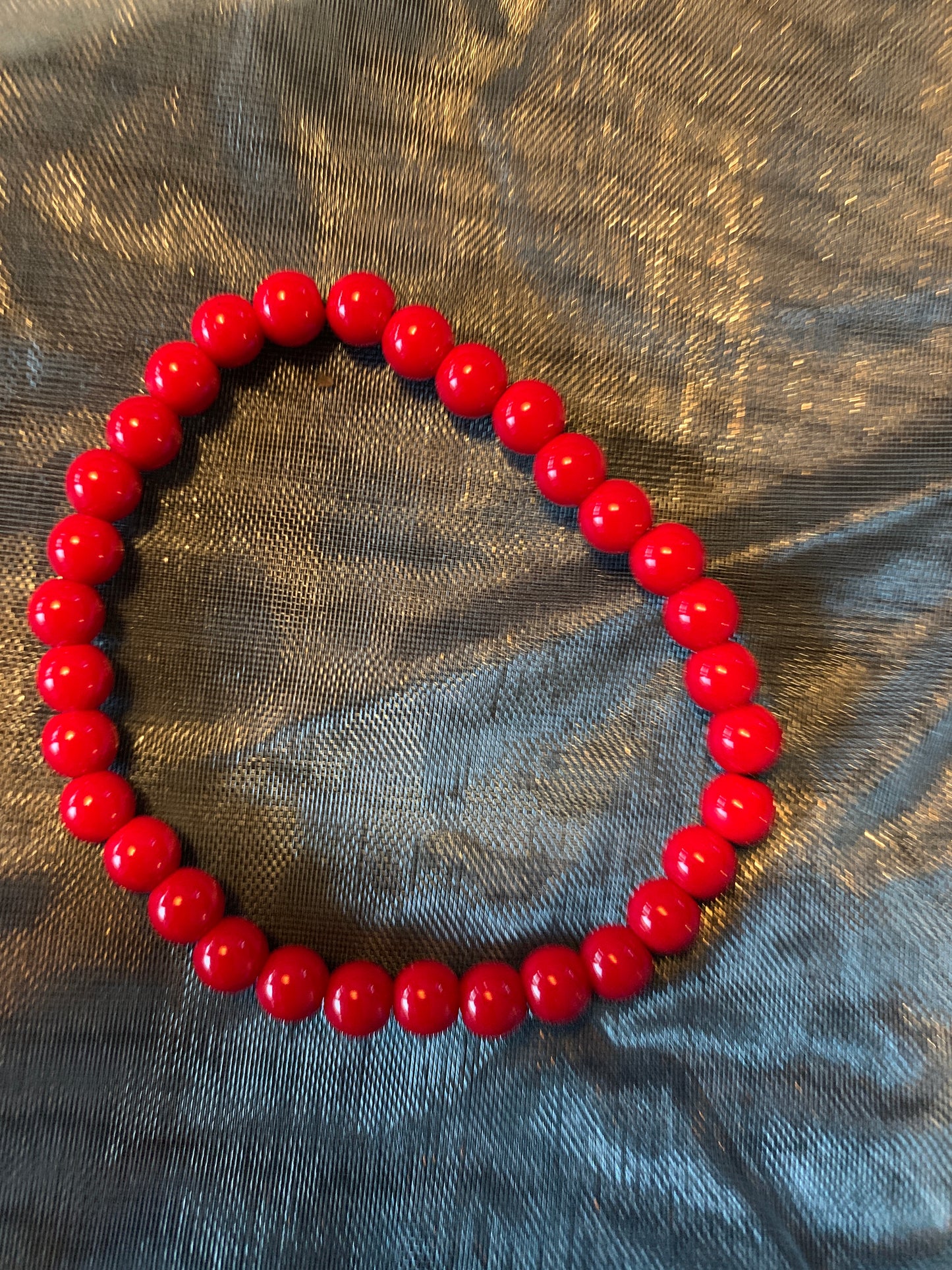 Bracelet Red Coral Semi Precious Stones Streches 6,2"