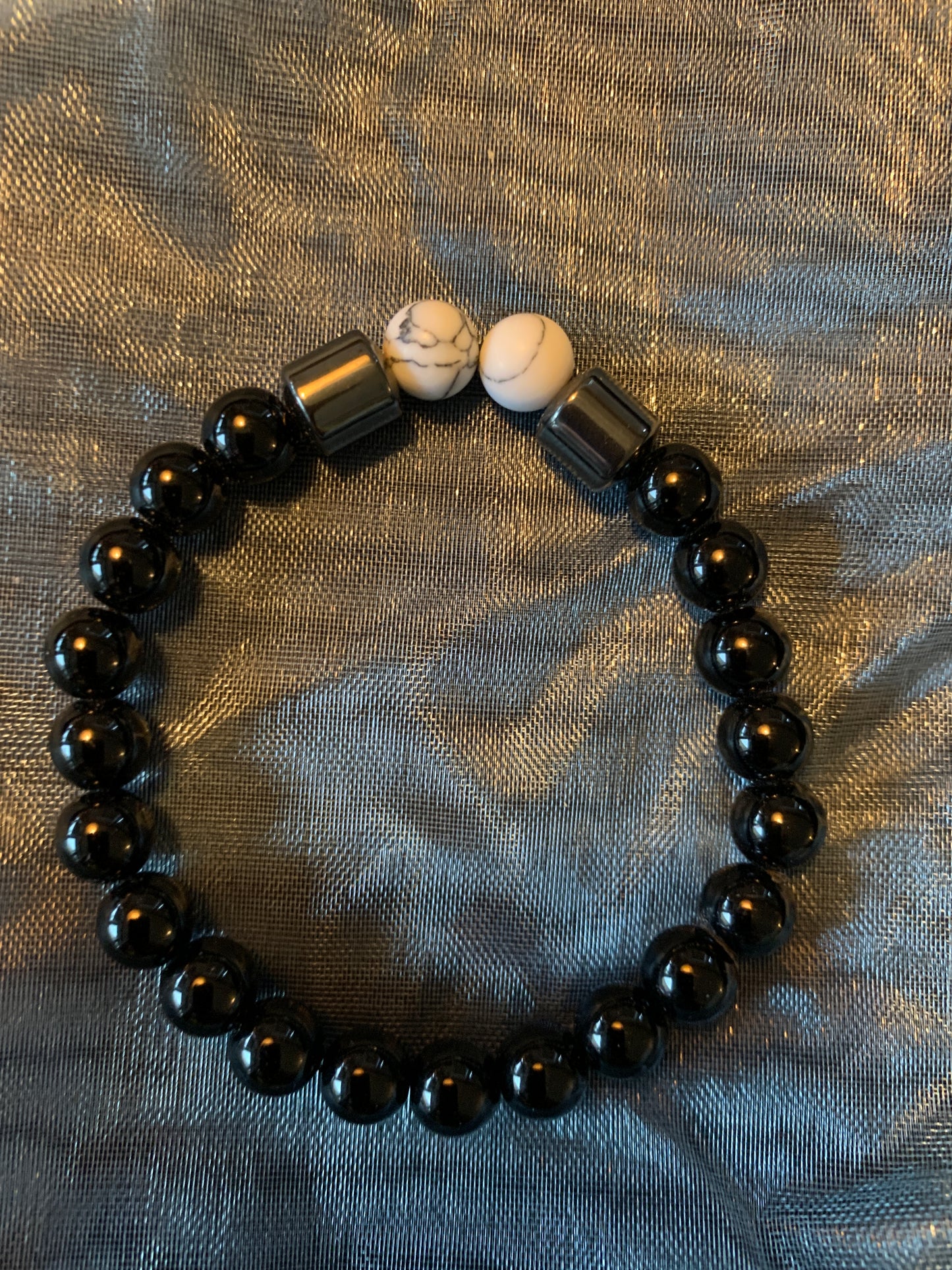 Bracelet Black Hematite Semi Precious Stones Streches 6,5"