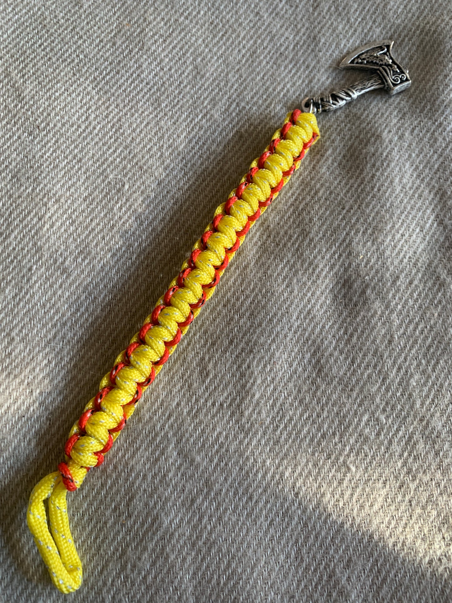 Paracord Bracelet Yellow/Red Viking Axe Cobra Weave 8"
