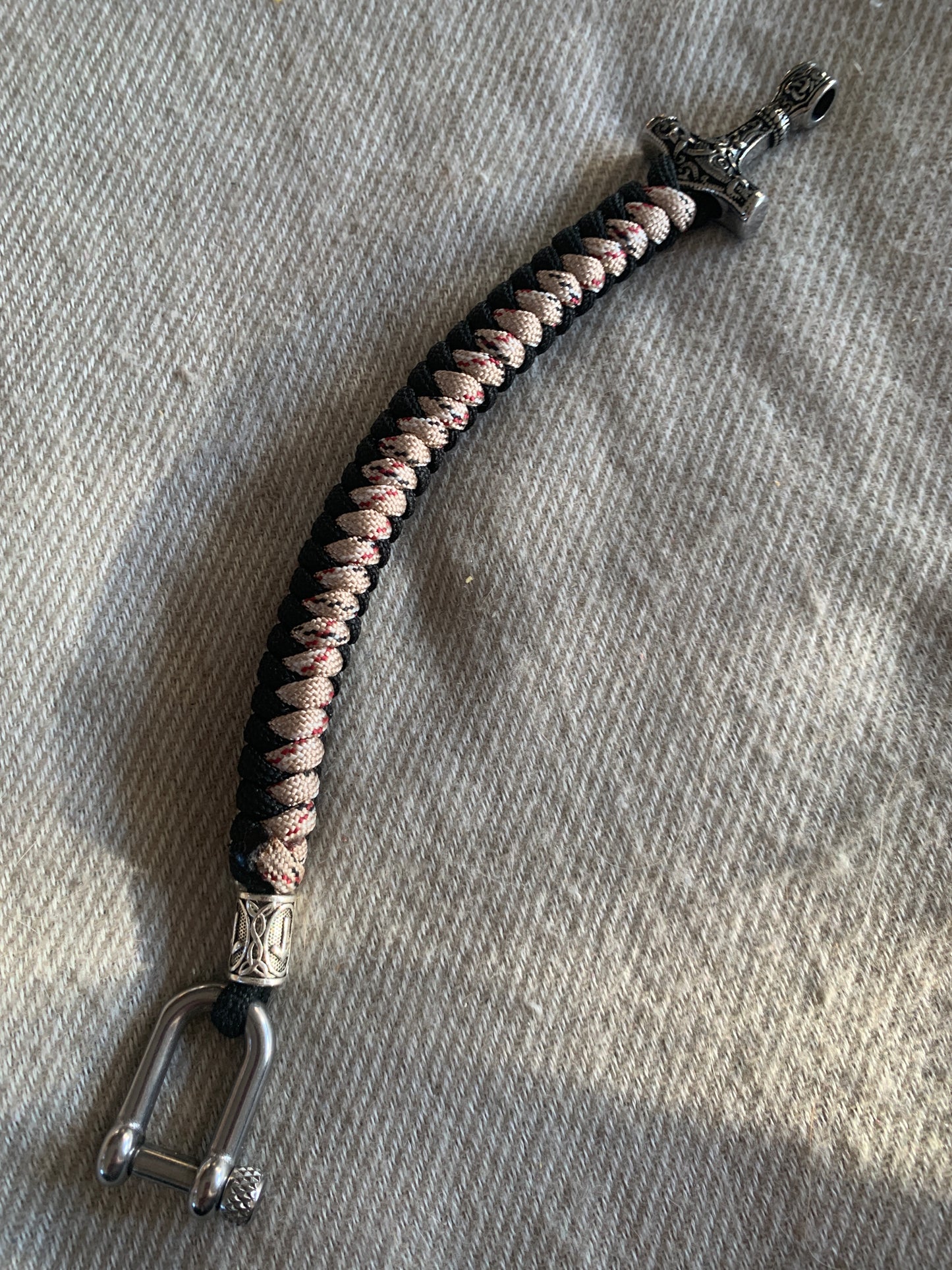 Paracord Bracelet Red/grey and Black Thorshammer 9"
