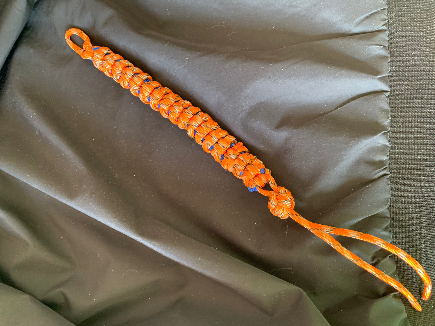 Paracord Bracelet Orange/Blue Lanyard Weave 8"