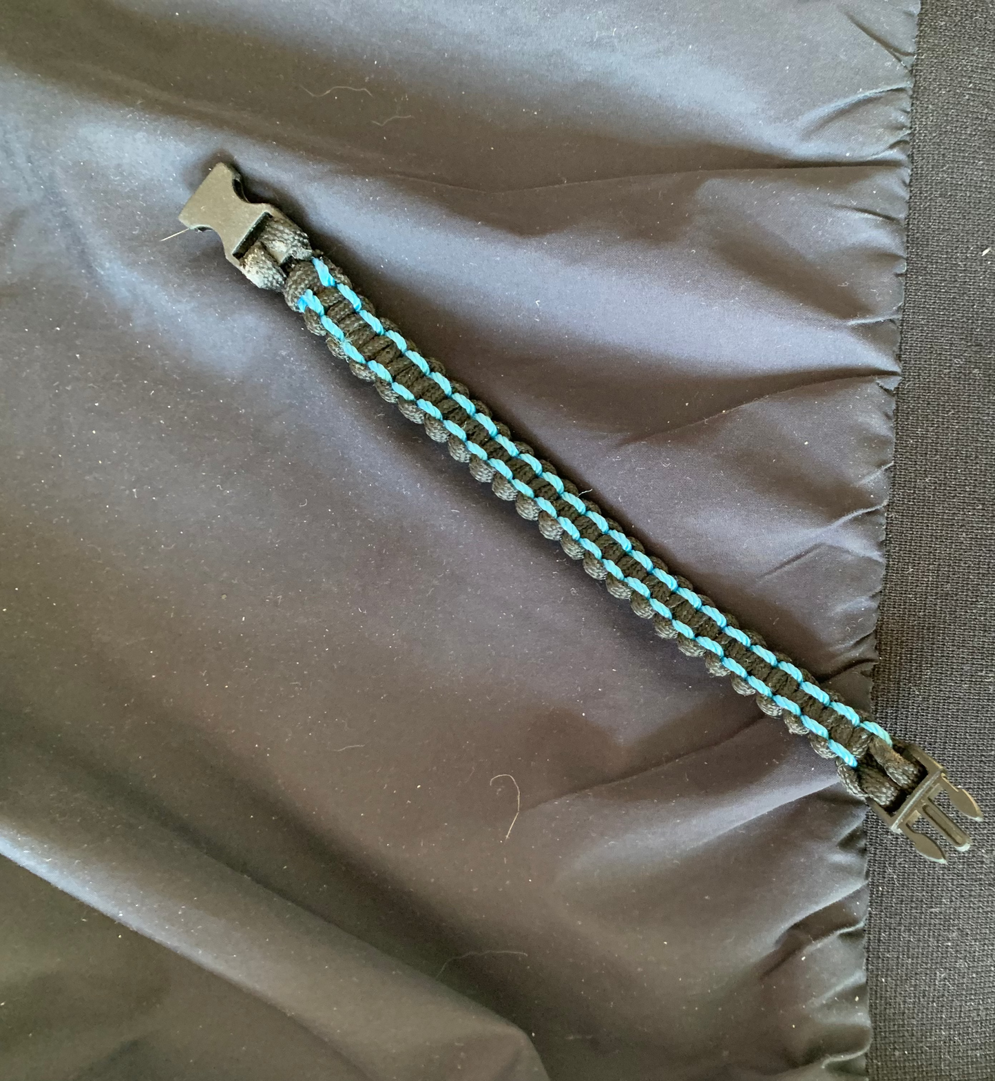 Paracord Bracelet Black Light Blue Stighed Cobra Weave Plastic Buckle 7"