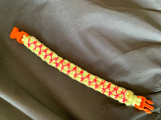 Paracord Bracelets Neon Pink Stiches Cobra Weave Orange Plastic Buckles 6"