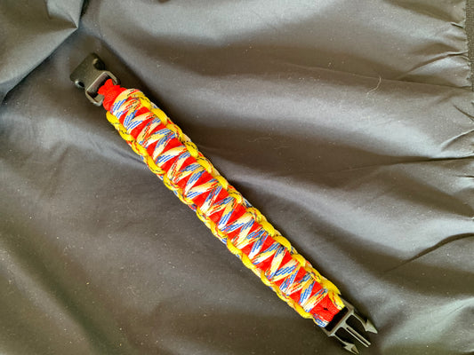 Paracord Bracelets Red/Yellow 3 Colors Stighed Soloman Weave Black Buckle 8"