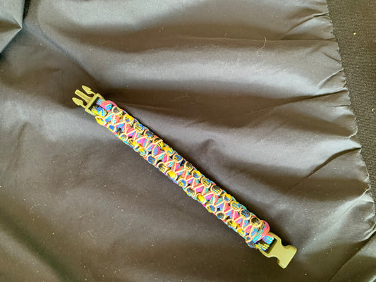 Paracord Bracelet Black/Yellow and Violet Pink Stiches Plastic Buckle 6,5"