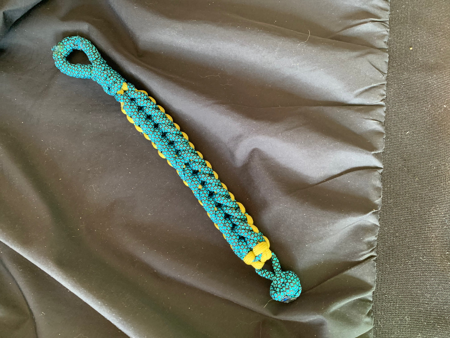 Paracord Bracelet Blue/Yellow Fishtail Weave 8"