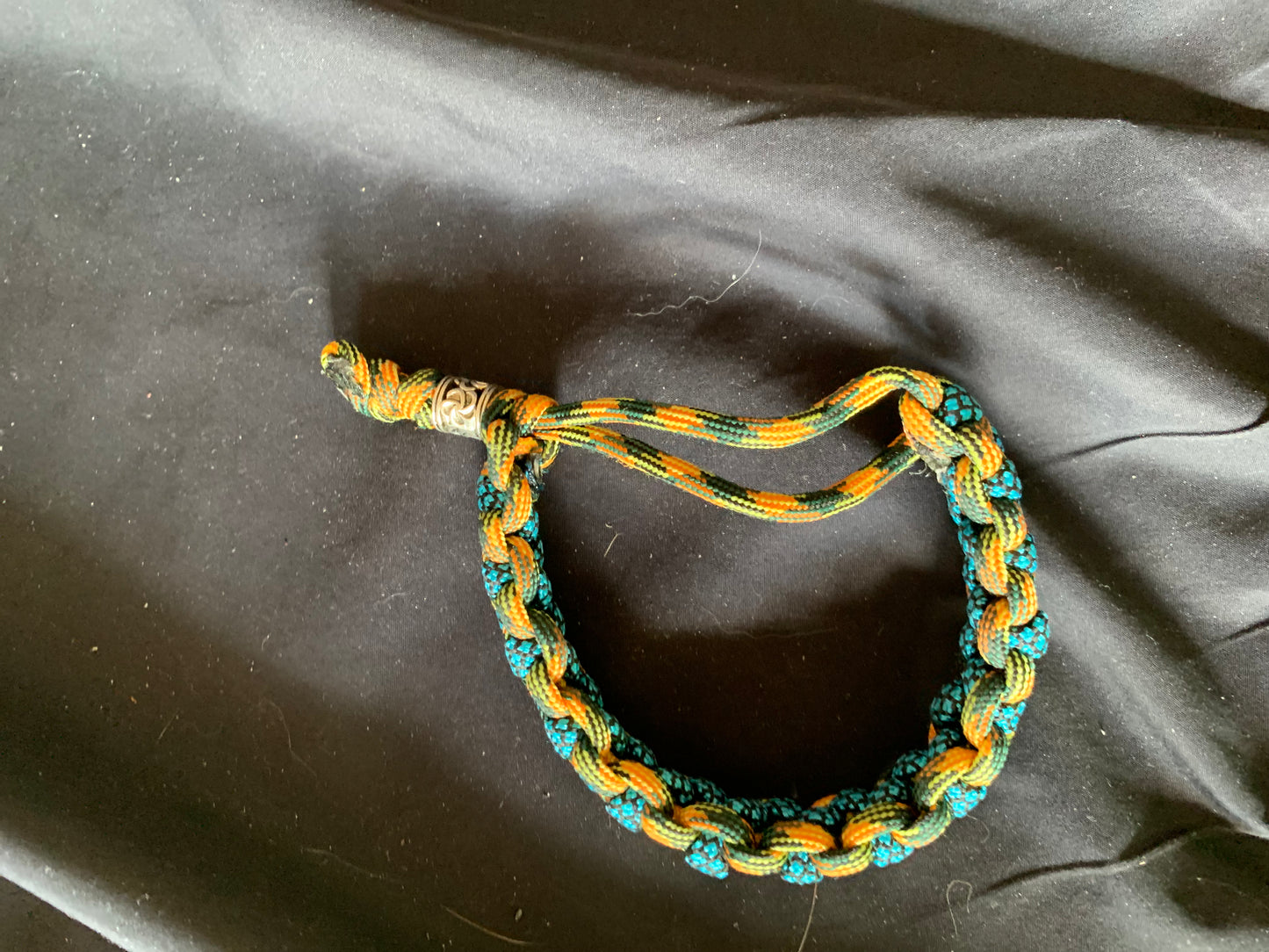 Paracord Bracelet Orange/Blue Soloman Weave Adjustable min 8"