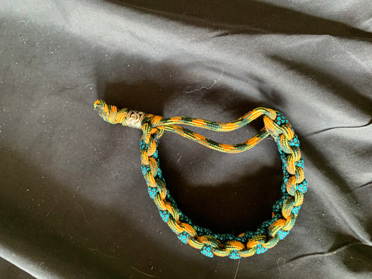 Paracord Bracelet Orange/Blue Soloman Weave Adjustable min 8"