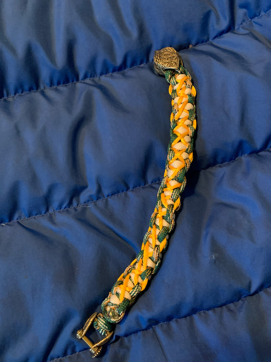 Paracord Green/LightGreen Cobra Weave With Yellow Stighed Eagels Head  8"