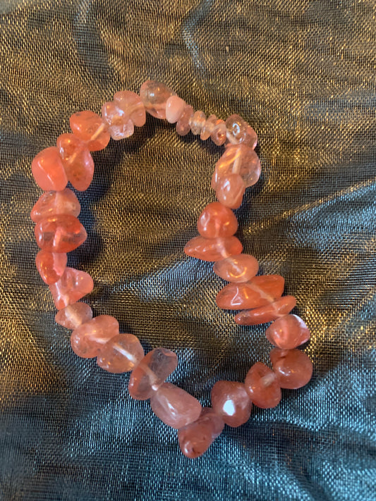 Bracelet Rose Quartz Flakes Semi Precious Stones Streches 6,5"