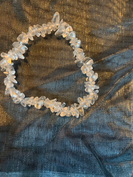 Bracelet Clear Quarts Semi Precious Stones Streches 6" and 6,5"