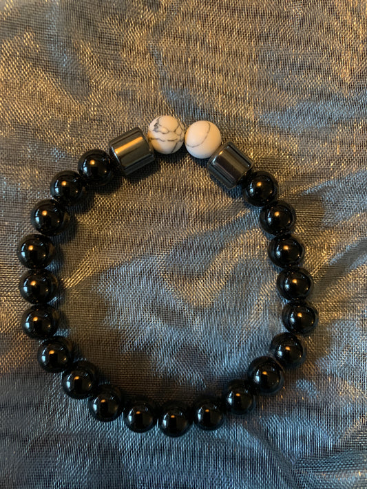 Bracelet Black Hematite Semi Precious Stones Streches 6,5"