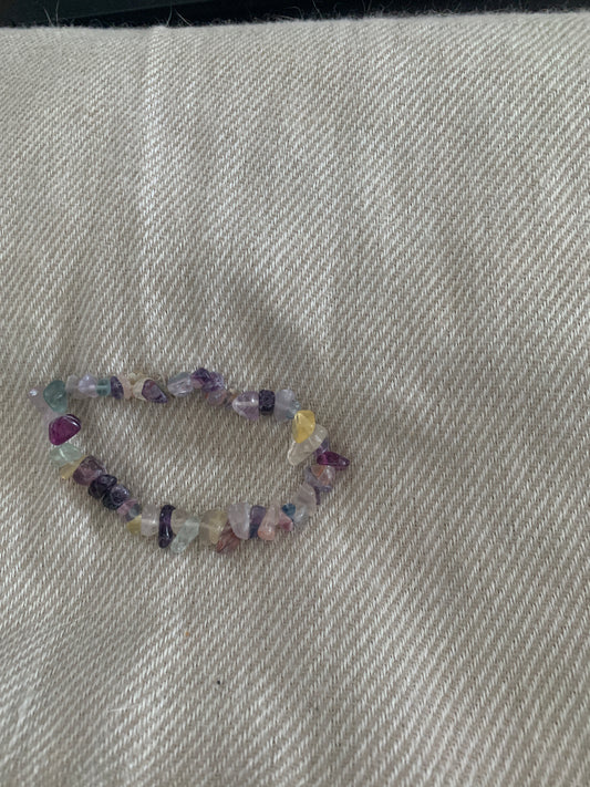 Bracelet Fluorite Semi Precious Stones Streches 7"