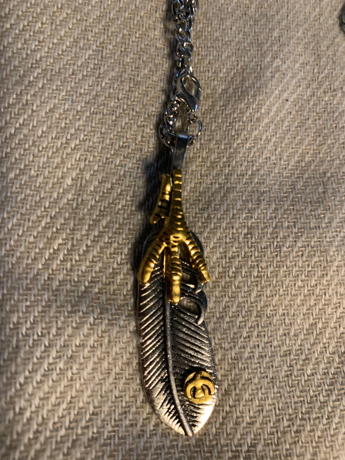 Necklace Viking Freedom Iron Feather With Eagles Claws 22"