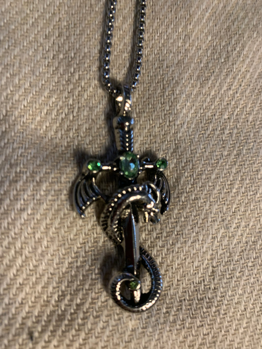 Necklace Dragon Necklace  Cross Sword 23"