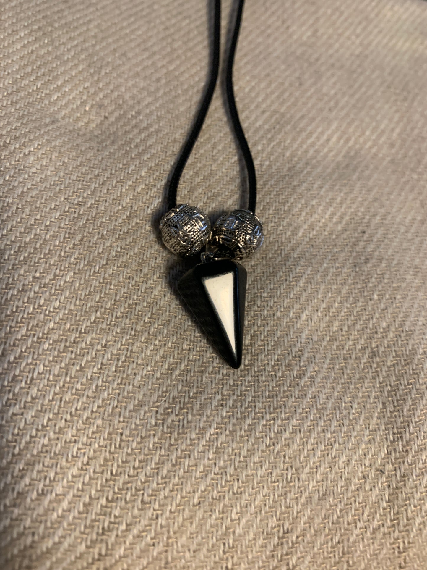 Neckles Black Oxyn With Viking Balls Leather Strap 27"