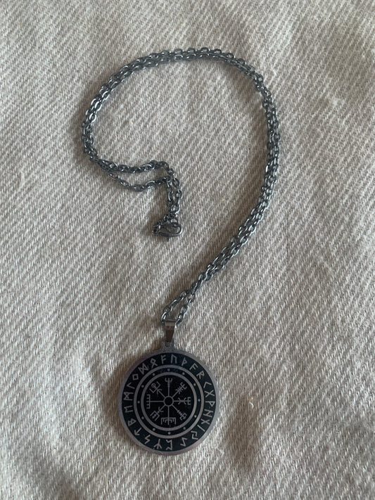 Necklace Viking Compas With Runes Around 22"