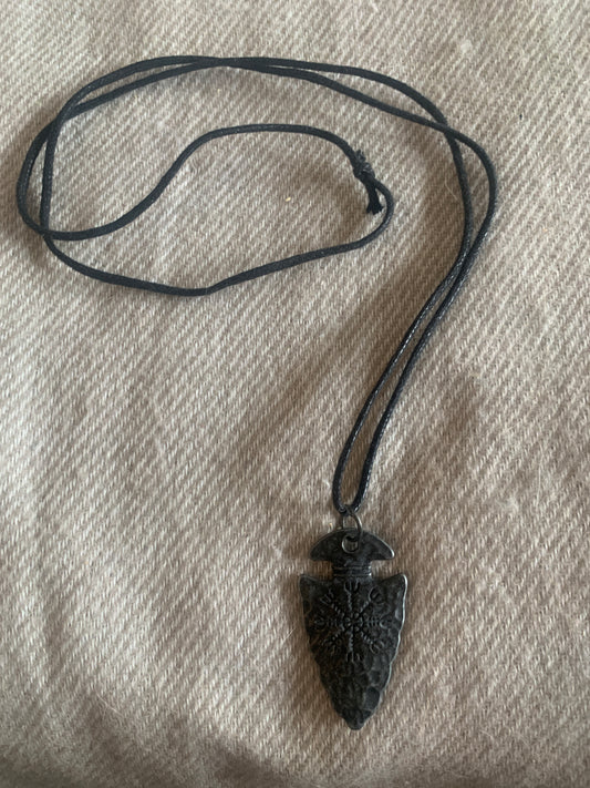 Necklace SpeaeHead Black Leather Strap 27"