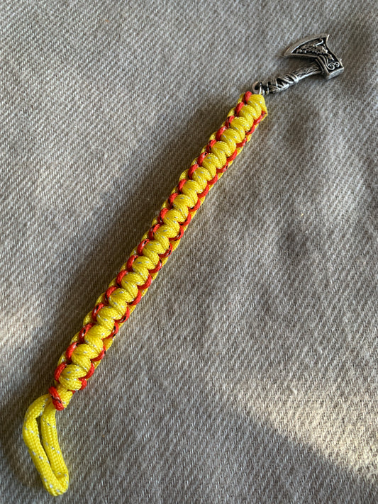 Paracord Bracelet Yellow/Red Viking Axe Cobra Weave 8"
