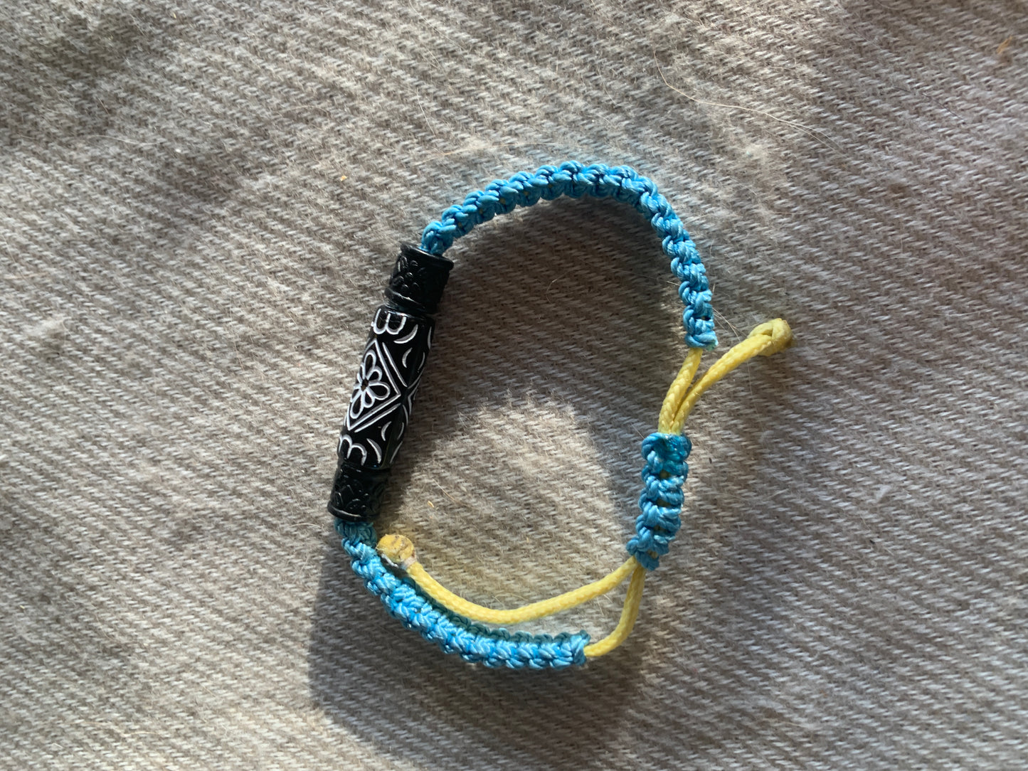 Paracord Bracelet Light Blue/YellowViking Cobra Weave Adjusable min 6"