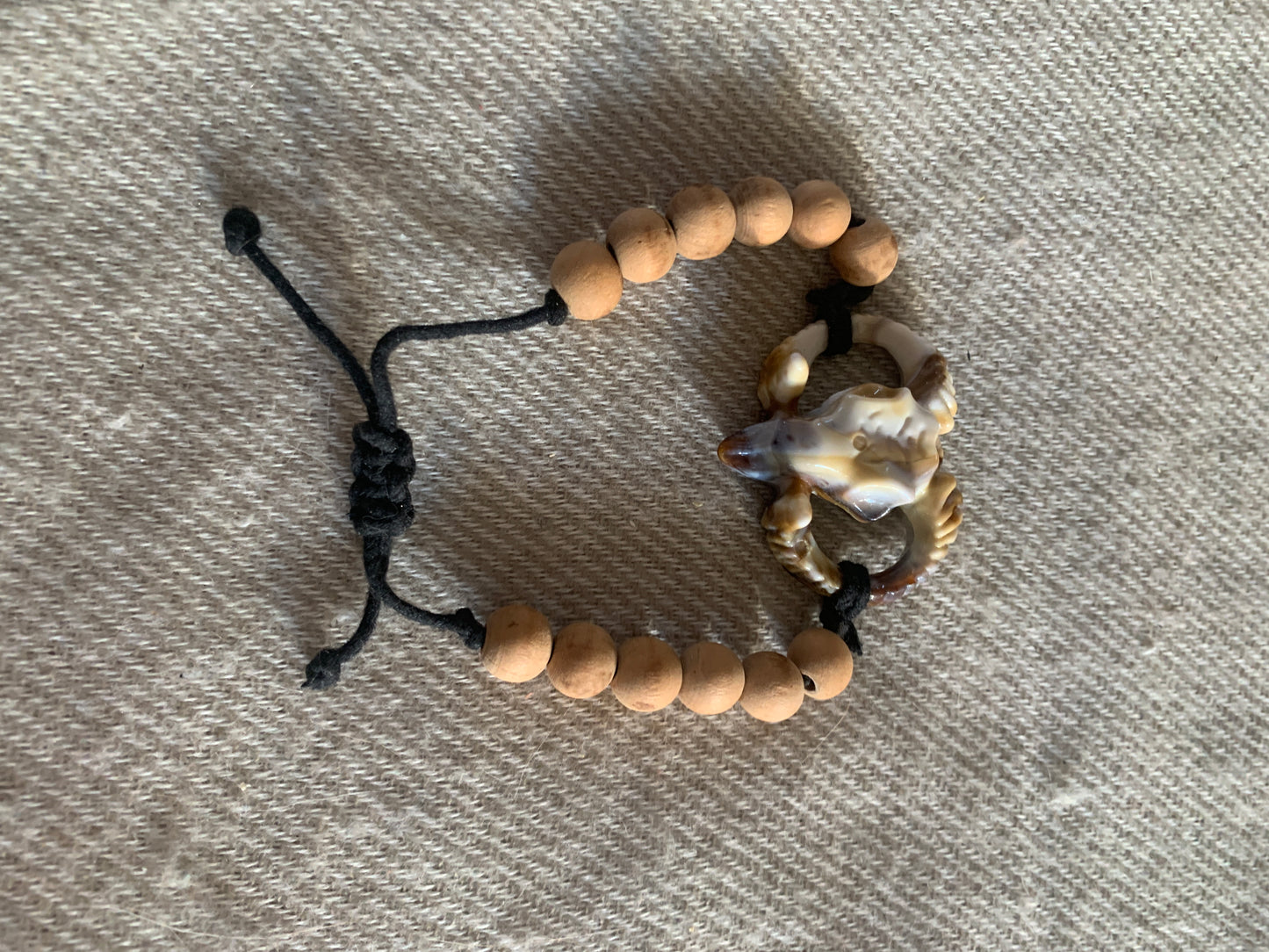 Bracelet Ram Head With Light/Brown Beads Leather strap Adjustable