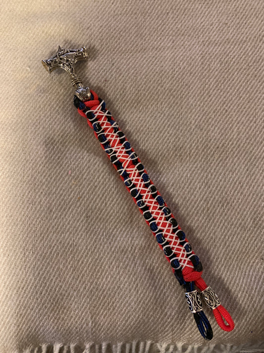 Paracord ThorsHammer Red/Black With White Stiched and Two Runas 6"