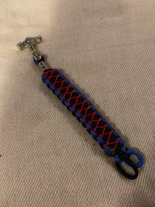 Paracord Back/Blue With Red Stiched Solomon Weaving and Rune 6"