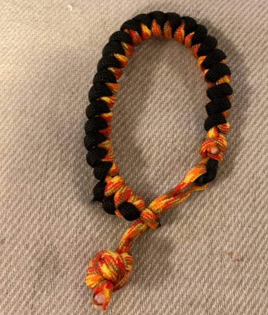 Paracord Black/Yellow, Orange Snake Weave Adjustable Min 6"