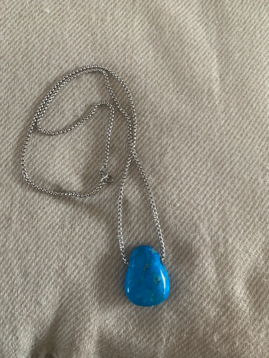 Neckles Tourque Stone on Silver Chain 22"